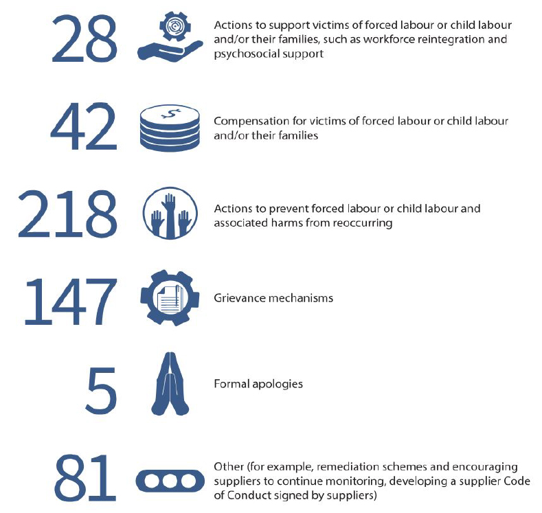 Figure 9: Measures taken by entities to remediate instances of forced labour or child labour